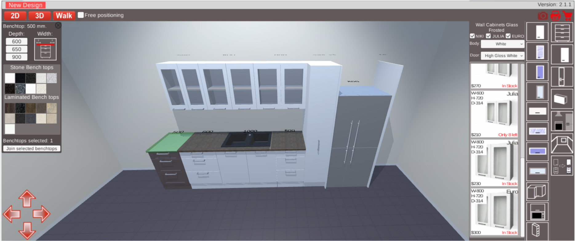 Kitchen 3D planner change benchtop colour