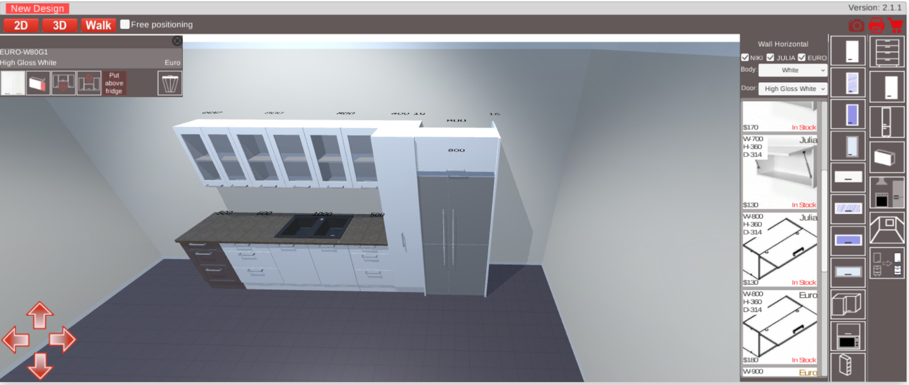 Kitchen 3D planner put cabinet above fridge