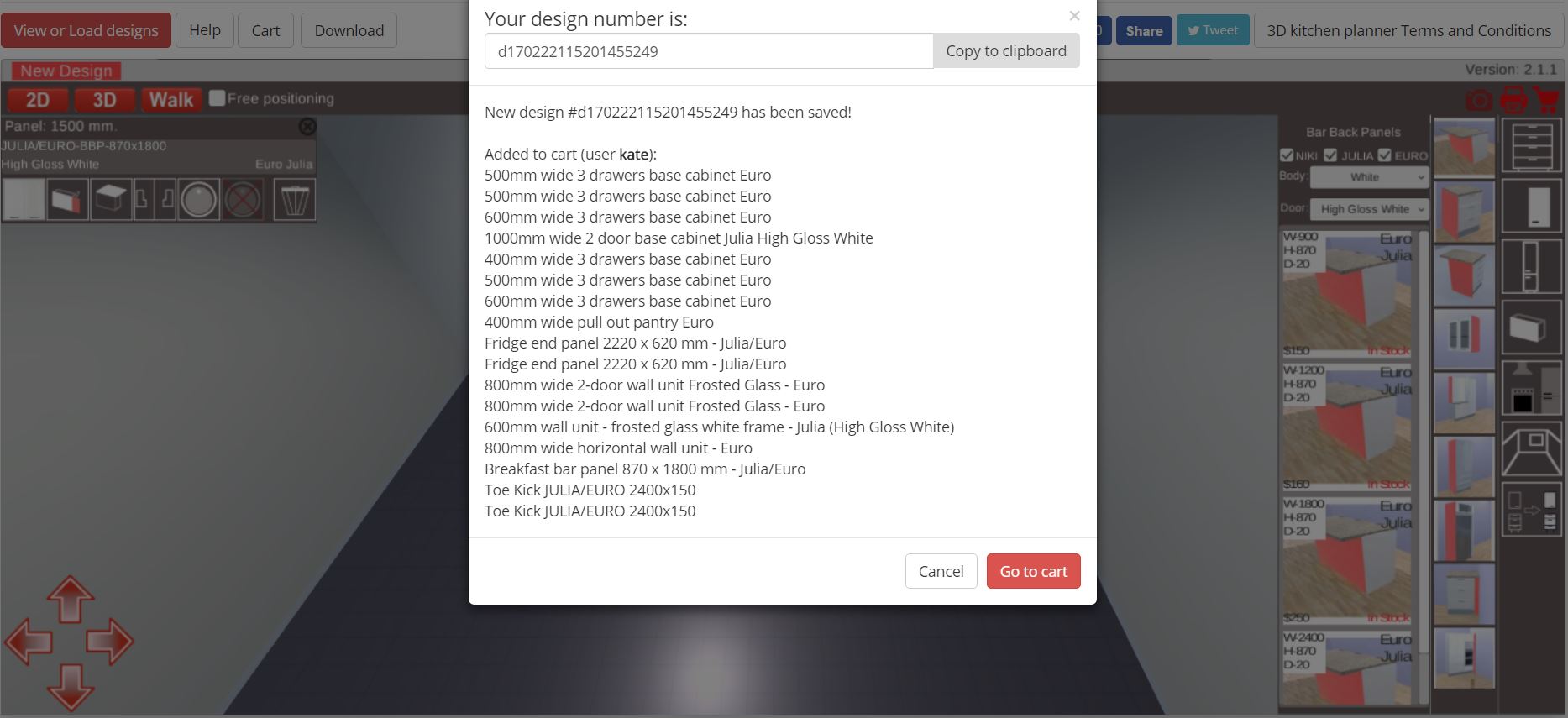 Kitchen 3D planner unique design number