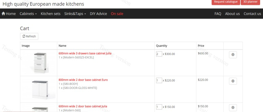 Kitchen 3D planner go to cart