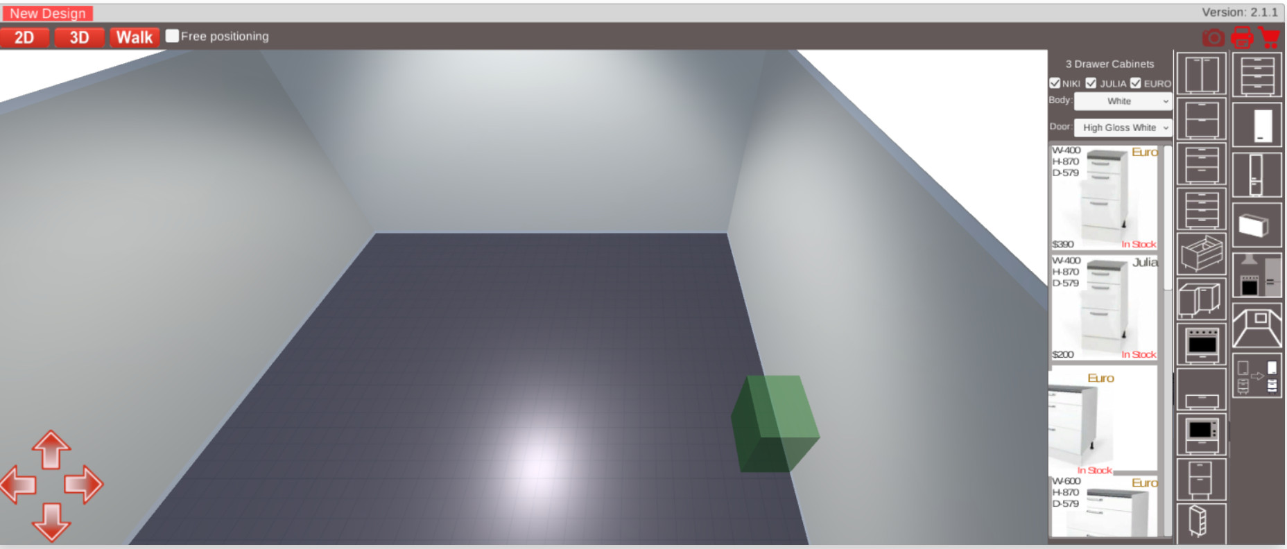Kitchen 3D planner add cabinet to design