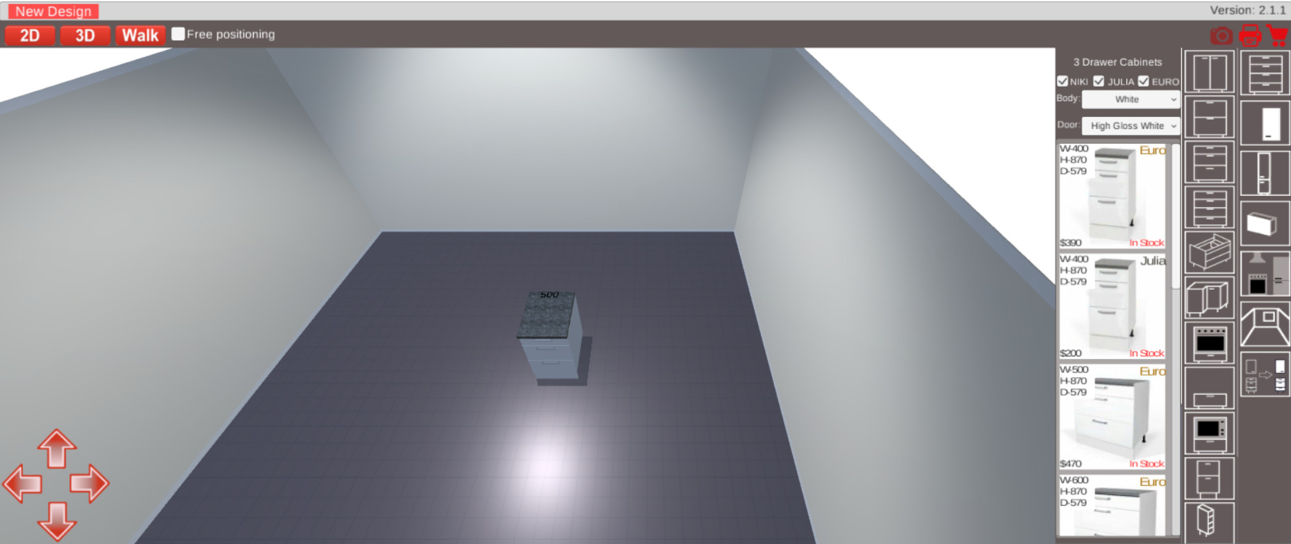 Kitchen 3D planner move cabinets