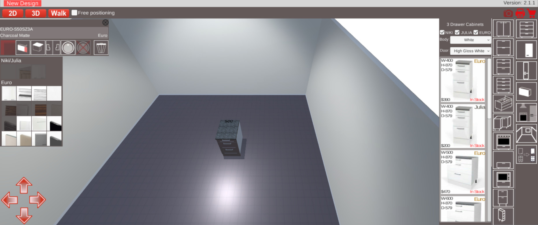 Kitchen 3D planner change cabinets colours