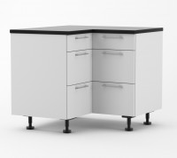 Milan - 1000mm by 1000mm wide Three Drawer Corner Base Cabinet
